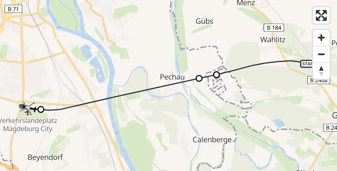 Flugroute Polizeihubschrauber Gommern - Magdeburg City Flugplatz, 24 Juni 2026, 06:31