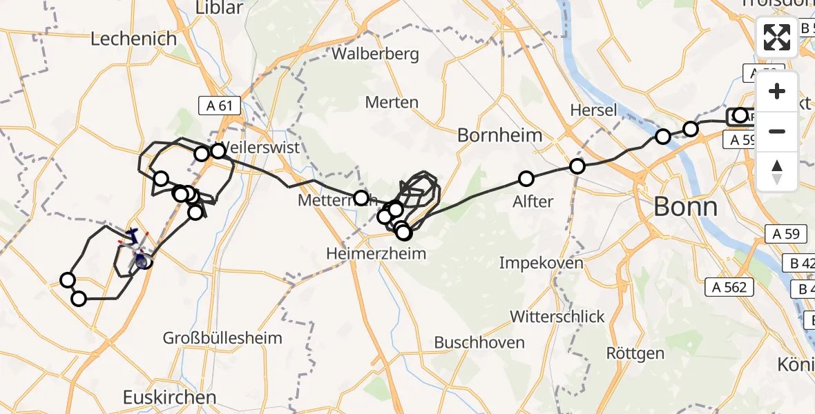 Flugroute Polizeihubschrauber Sankt Augustin - Zülpich, 24 Juni 2026, 06:34