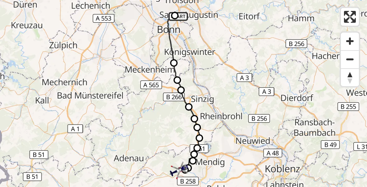 Flugroute Polizeihubschrauber Sankt Augustin - Mayen, 24 Juni 2026, 06:37