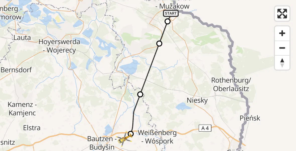 Flugroute Rettungshubschrauber Krauschwitz i.d.O.L. - Bautzen Flugplatz, 24 Juni 2026, 06:43
