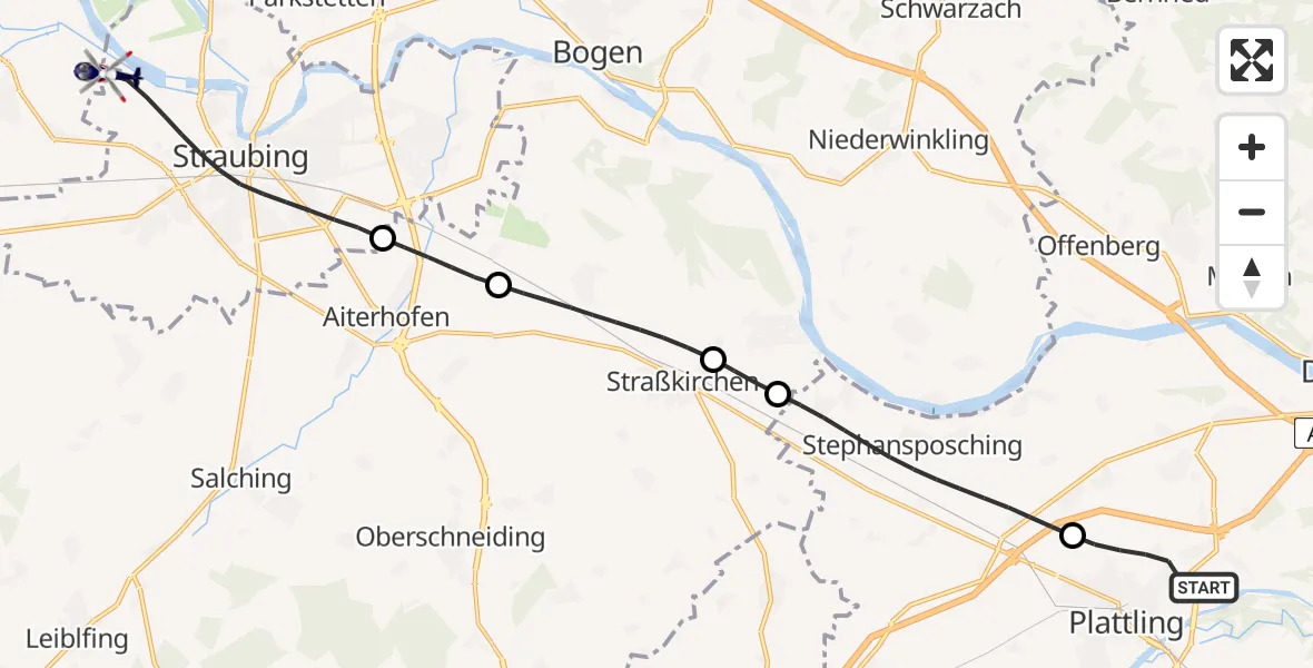 Flugroute Polizeihubschrauber Plattling - Straubing, 24 Juni 2026, 06:44