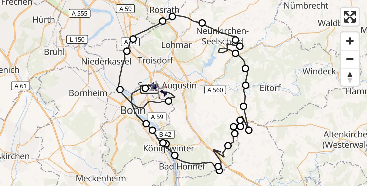 Flugroute Polizeihubschrauber Sankt Augustin - Bonn-Hangelar Flugplatz, 24 Juni 2026, 06:52