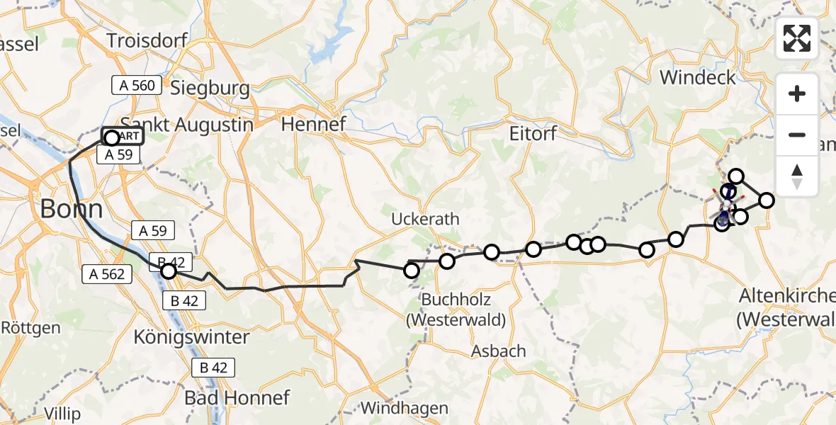 Flugroute Polizeihubschrauber Sankt Augustin - Ölsen, 24 Juni 2026, 06:57