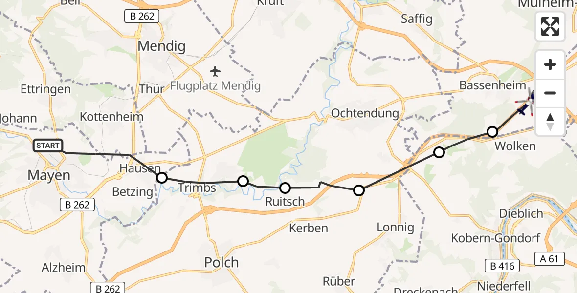 Flugroute Polizeihubschrauber Mayen - Bassenheim, 24 Juni 2026, 06:58