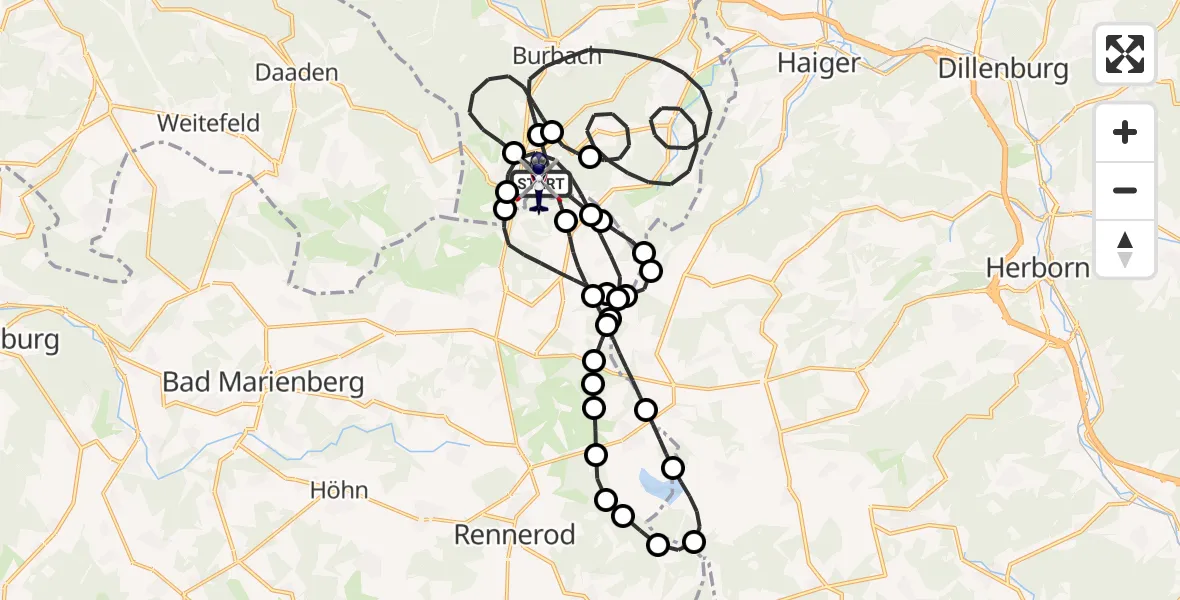Flugroute Polizeihubschrauber Siegerland Flughafen - Siegerland Flughafen, 24 Juni 2026, 07:06