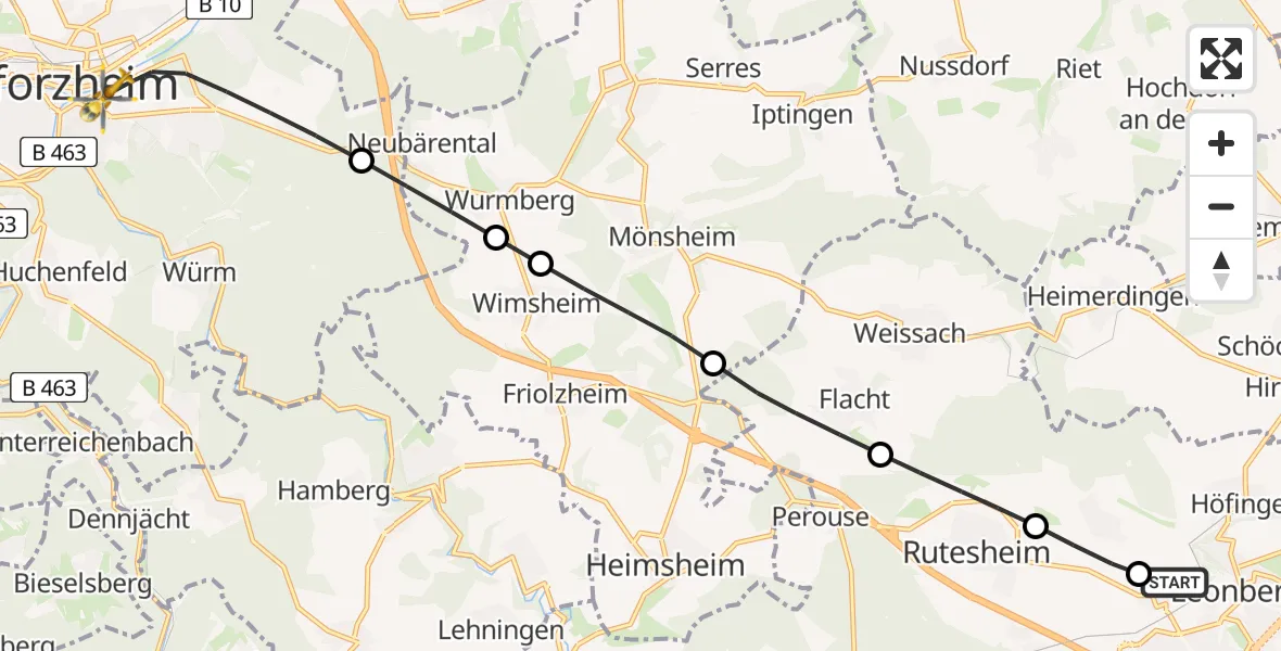 Flugroute Rettungshubschrauber Leonberg Hospital - Pforzheim, 24 Juni 2026, 07:11