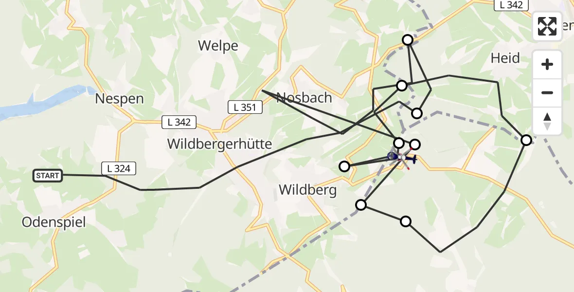 Flugroute Polizeihubschrauber Reichshof - Friesenhagen, 24 Juni 2026, 07:13