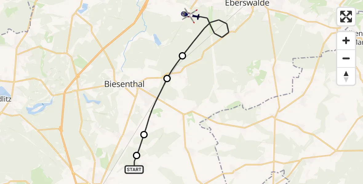 Flugroute Polizeihubschrauber Bernau bei Berlin - Eberswalde, 24 Juni 2026, 07:16