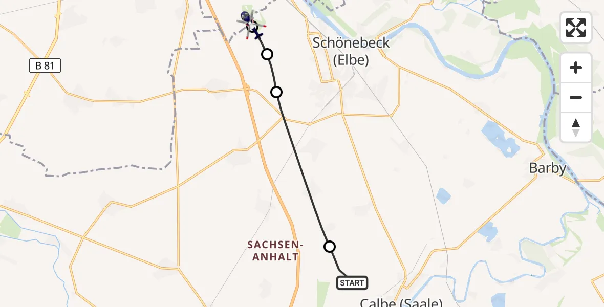 Flugroute Polizeihubschrauber Calbe (Saale) - Schönebeck (Elbe), 24 Juni 2026, 07:19
