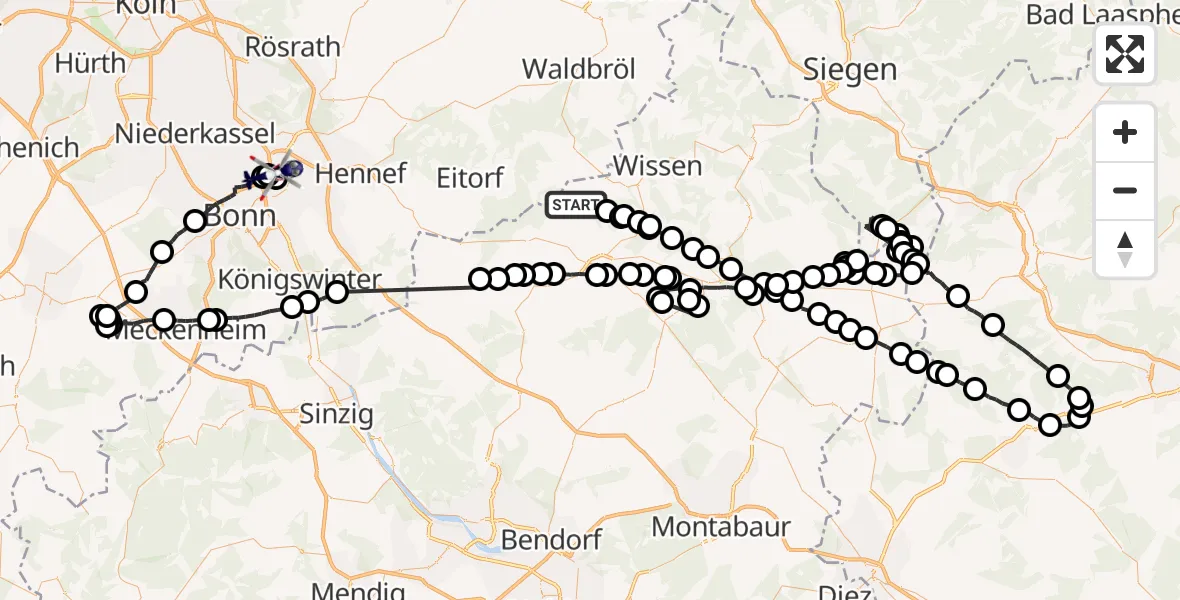 Flugroute Polizeihubschrauber Birkenbeul - Sankt Augustin, 24 Juni 2026, 07:23