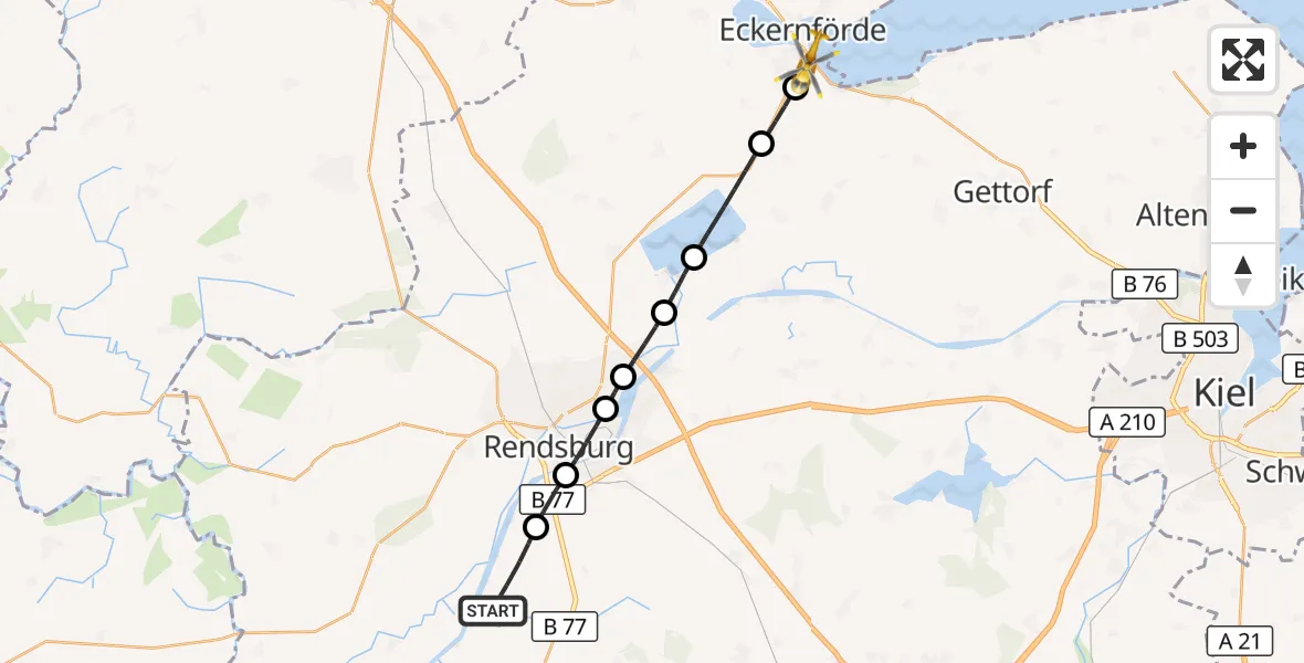 Flugroute Ambulanzhubschrauber Schülp b.Rendsburg - Eckernförde, 24 Juni 2026, 07:28