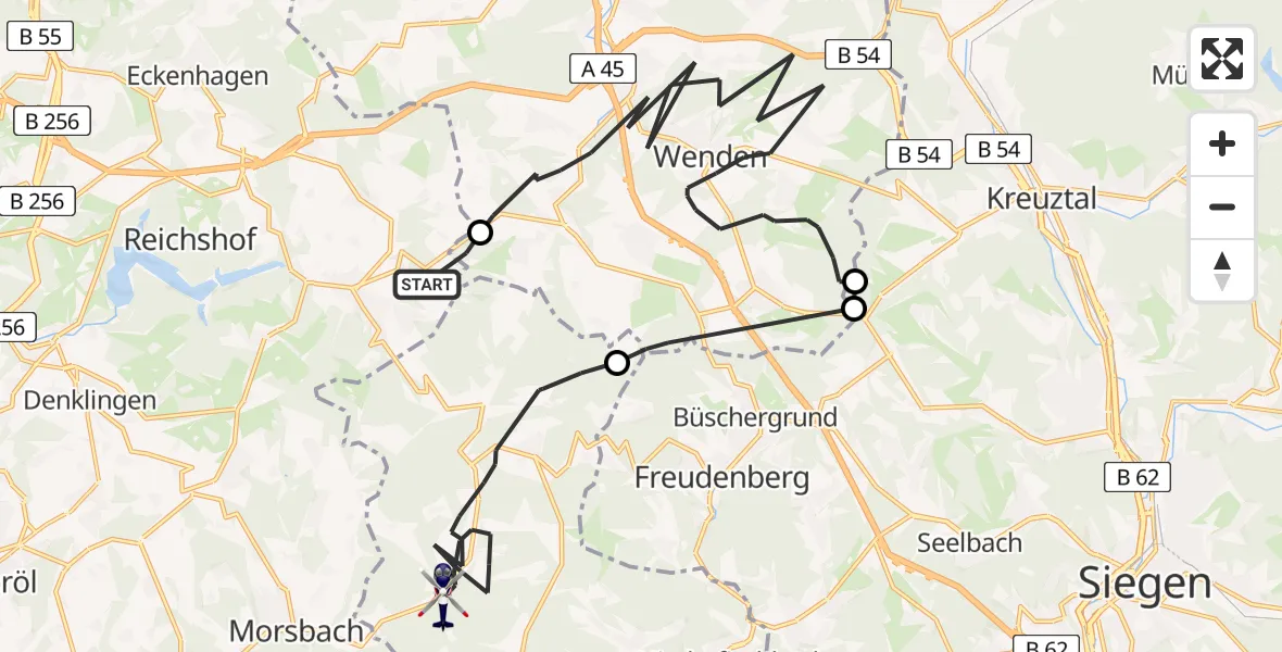 Flugroute Polizeihubschrauber Reichshof - Friesenhagen, 24 Juni 2026, 07:29