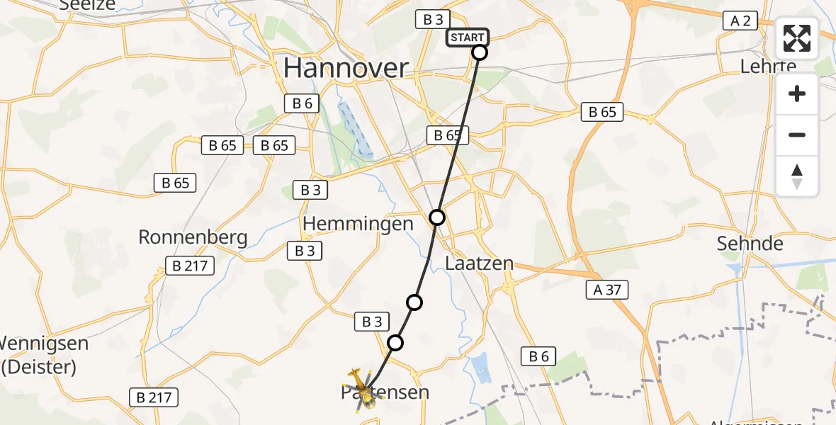Flugroute Rettungshubschrauber Hannover Luftrettung Hubschrauberlandeplatz (Christoph 4) - Pattensen, 24 Juni 2026, 07:34