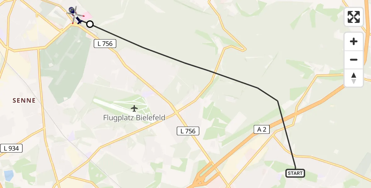 Flugroute Polizeihubschrauber Bielefeld - Luftrettungszentrum Bielefeld, 24 Juni 2026, 07:36