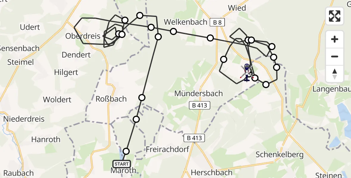 Flugroute Polizeihubschrauber Dierdorf - Mündersbach, 24 Juni 2026, 07:45