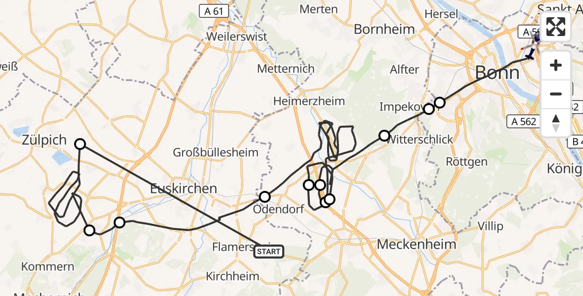 Flugroute Polizeihubschrauber Euskirchen - Bonn, 24 Juni 2026, 07:47