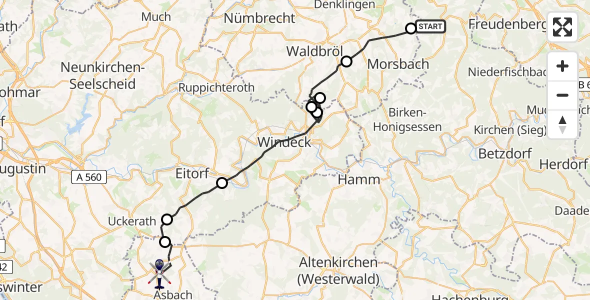 Flugroute Polizeihubschrauber Friesenhagen - Buchholz (Westerwald), 24 Juni 2026, 08:03