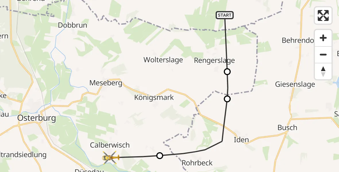 Flugroute Rettungshubschrauber Altmärkische Wische - Osterburg (Altmark), 24 Juni 2026, 08:07