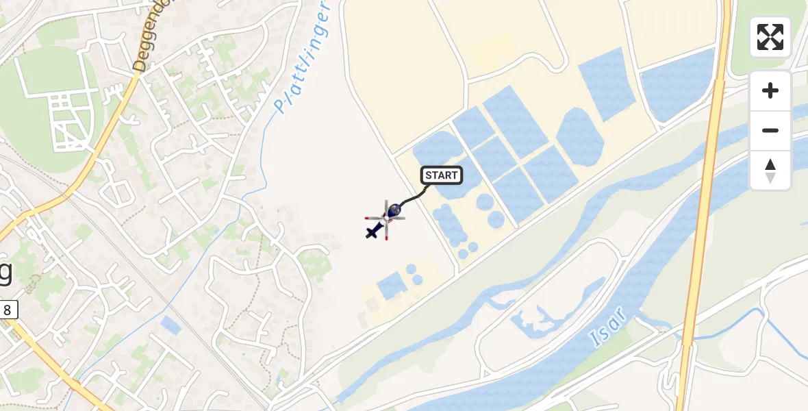 Flugroute Polizeihubschrauber Plattling - Plattling, 24 Juni 2026, 08:08