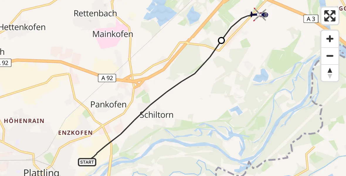 Flugroute Polizeihubschrauber Plattling - Deggendorf, 24 Juni 2026, 08:13