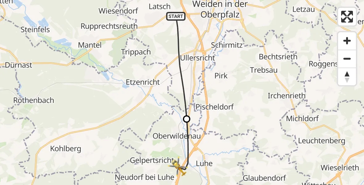 Flugroute Rettungshubschrauber Weiden i.d.OPf. - Luhe-Wildenau, 24 Juni 2026, 08:16