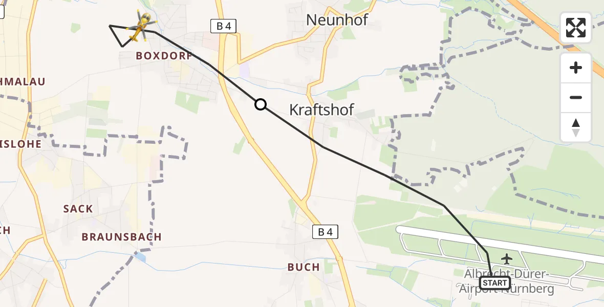 Flugroute Rettungshubschrauber Flughafen Nuremberg - Nürnberg, 24 Juni 2026, 08:16