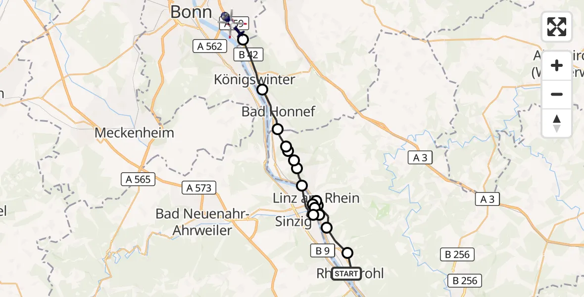 Flugroute Polizeihubschrauber Rheinbrohl - Bonn, 24 Juni 2026, 08:19
