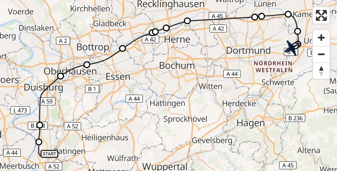 Flugroute Polizeiflugzeug Düsseldorf Flughafen - Dortmund Flughafen, 24 Juni 2026, 08:20