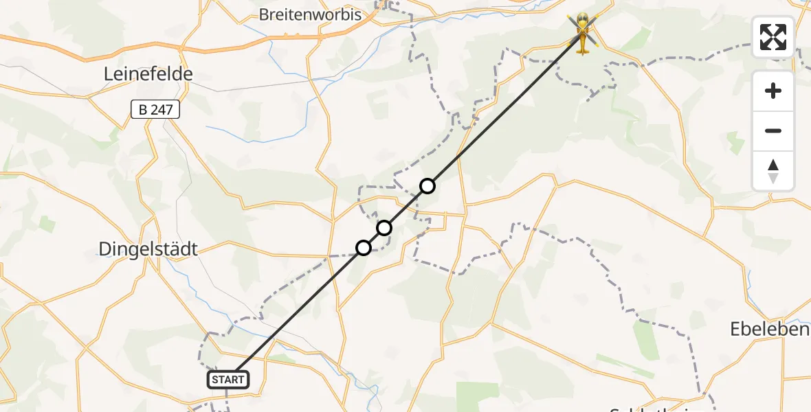 Flugroute Rettungshubschrauber Unstruttal - Niedergebra, 24 Juni 2026, 08:25