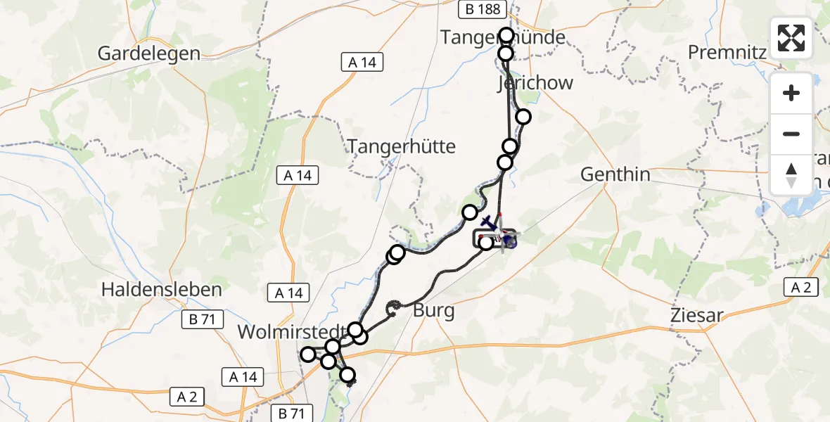Flugroute Polizeihubschrauber Elbe-Parey - Elbe-Parey, 24 Juni 2026, 08:27
