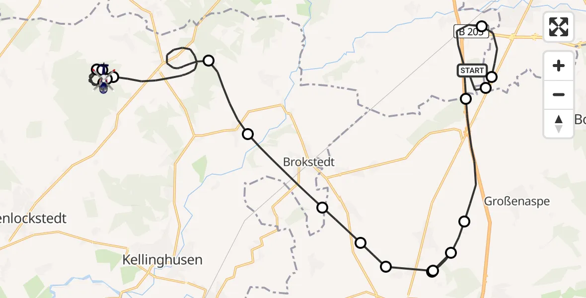 Flugroute Polizeihubschrauber Padenstedt - Hohenlockstedt, 24 Juni 2026, 08:30