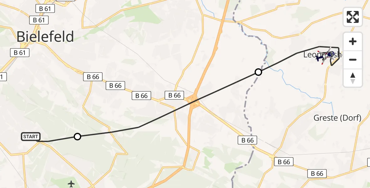 Flugroute Polizeihubschrauber Luftrettungszentrum Bielefeld - Leopoldshöhe, 24 Juni 2026, 08:30