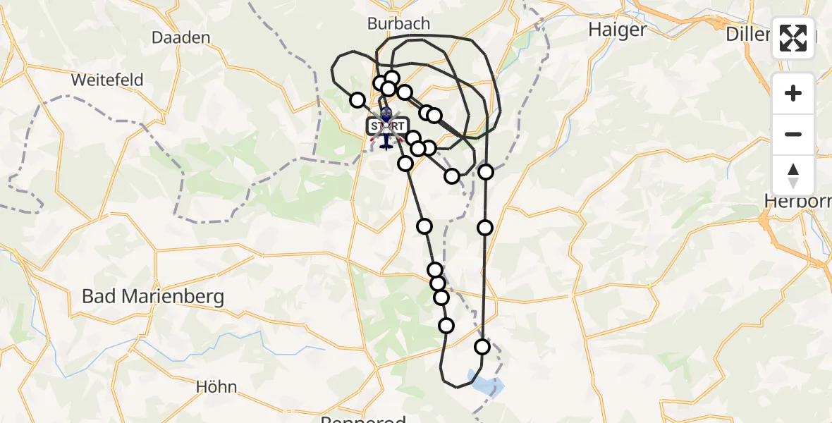 Flugroute Polizeihubschrauber Siegerland Flughafen - Siegerland Flughafen, 24 Juni 2026, 08:35