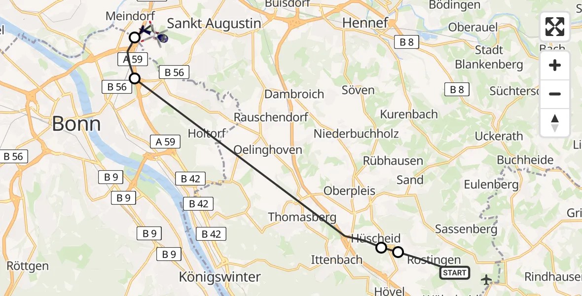 Flugroute Polizeihubschrauber Königswinter - Sankt Augustin, 24 Juni 2026, 08:37