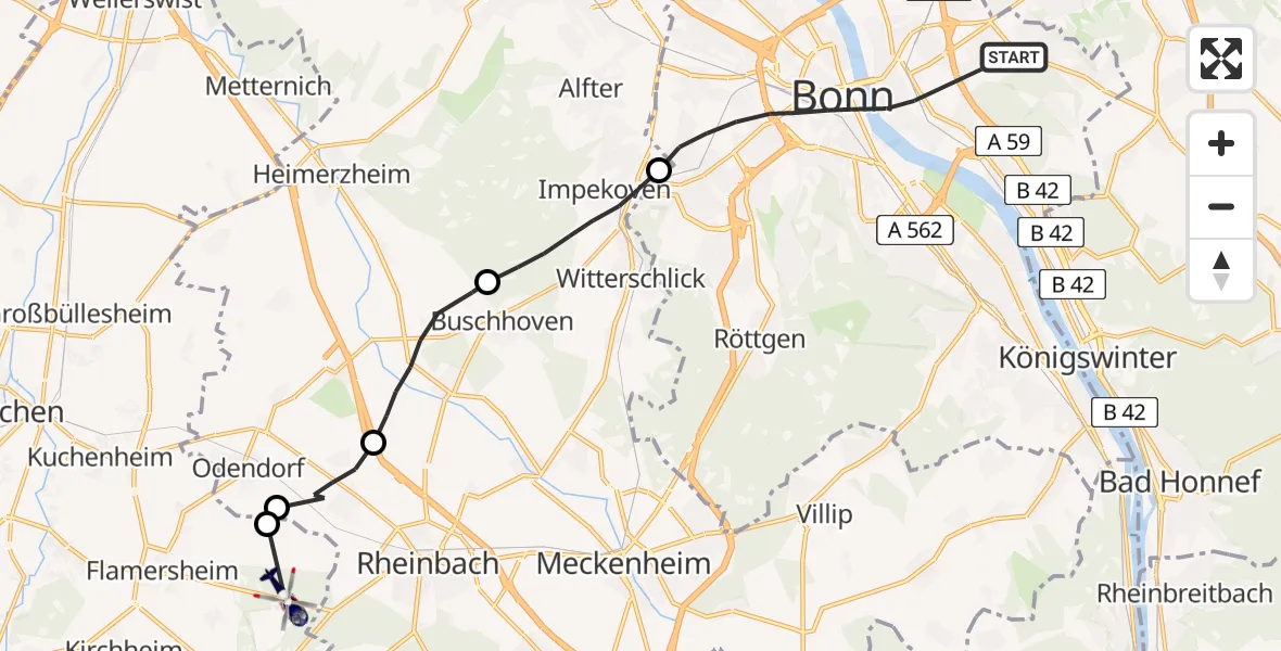 Flugroute Polizeihubschrauber Bonn - Euskirchen, 24 Juni 2026, 08:43