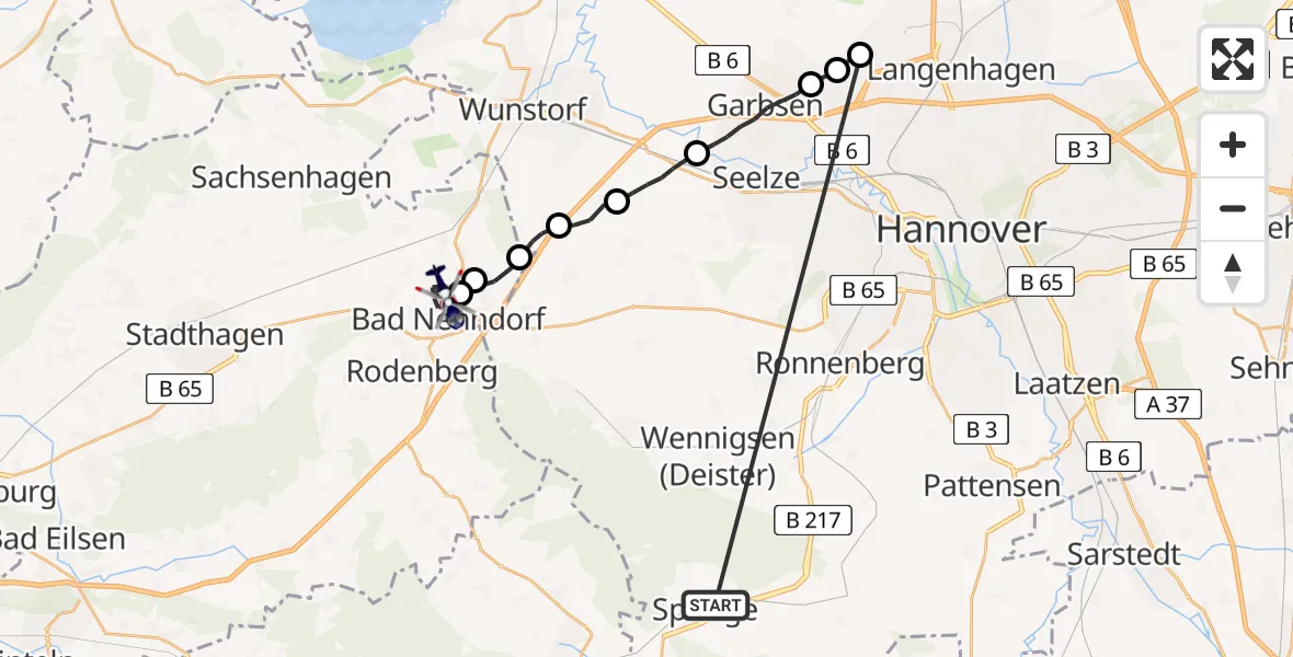 Flugroute Polizeihubschrauber Springe - Bad Nenndorf, 24 Juni 2026, 08:46