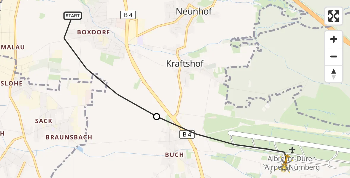 Flugroute Rettungshubschrauber Nürnberg - Flughafen Nuremberg, 24 Juni 2026, 08:58