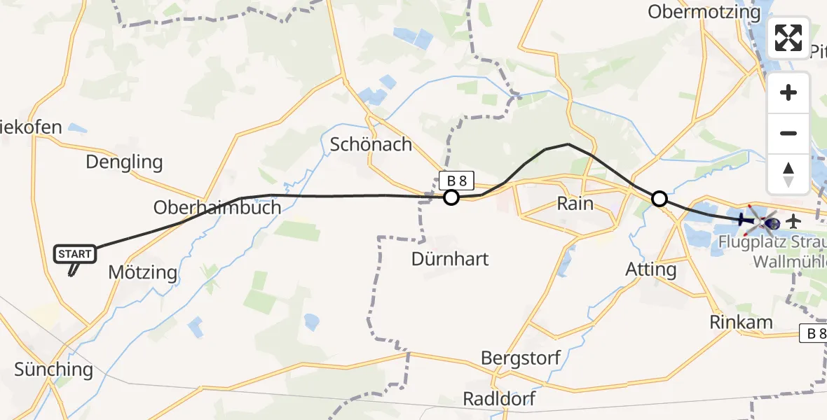 Flugroute Polizeihubschrauber Mötzing - Atting, 24 Juni 2026, 09:00