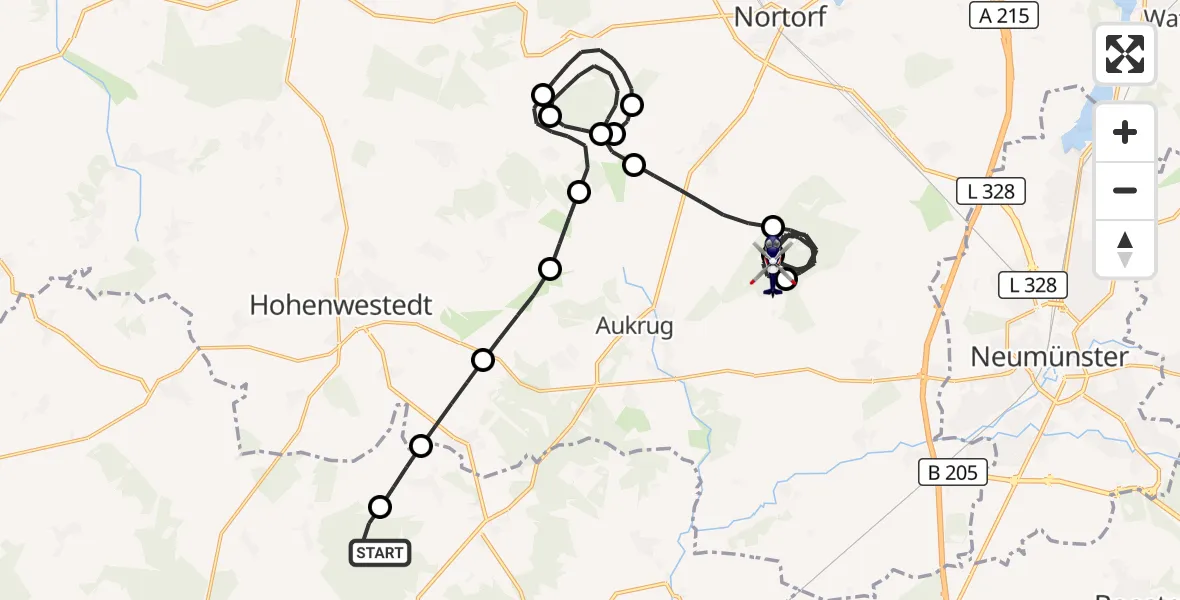 Flugroute Polizeihubschrauber Hohenlockstedt - Aukrug, 24 Juni 2026, 09:00