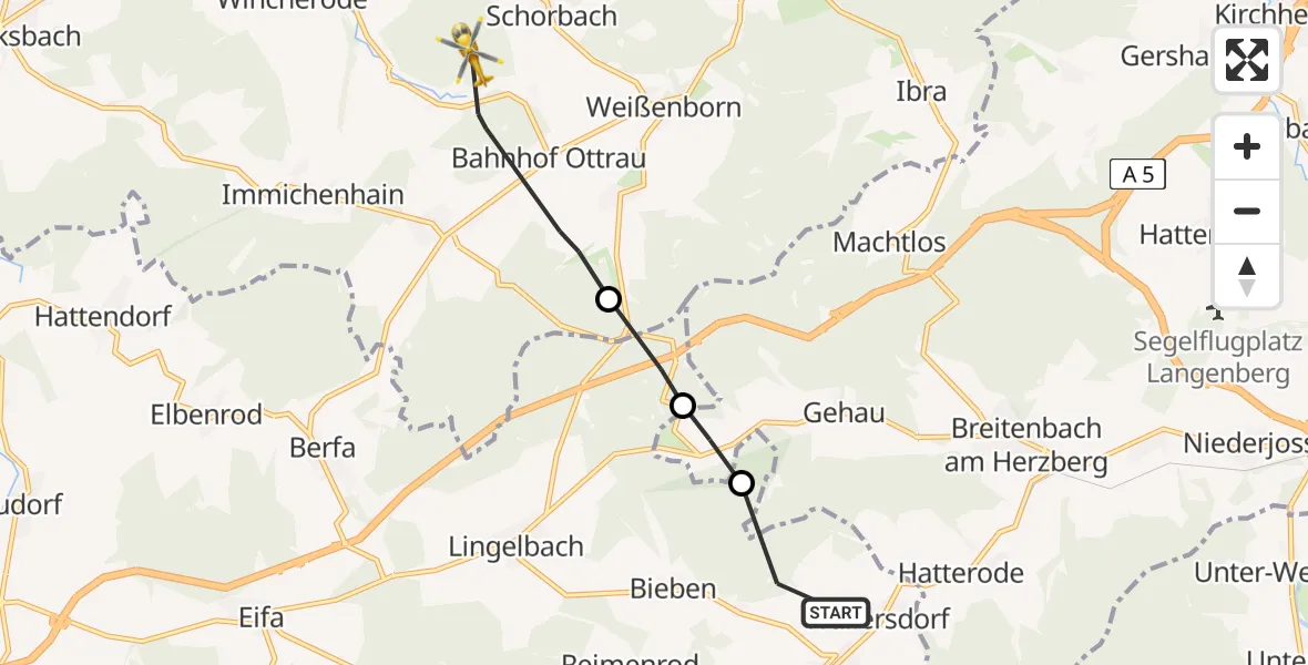 Flugroute Rettungshubschrauber Grebenau - Neukirchen, 24 Juni 2026, 09:01