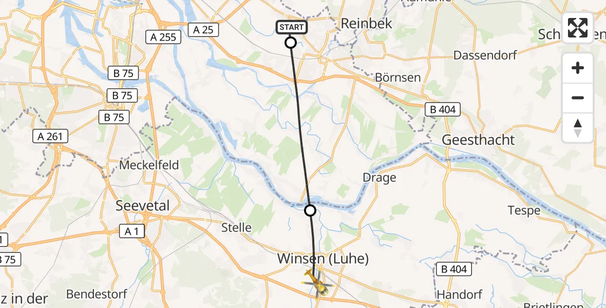 Flugroute Ambulanzhubschrauber Christoph Hansa ADAC Hubschrauberlandeplatz - Winsen (Luhe), 24 Juni 2026, 09:01