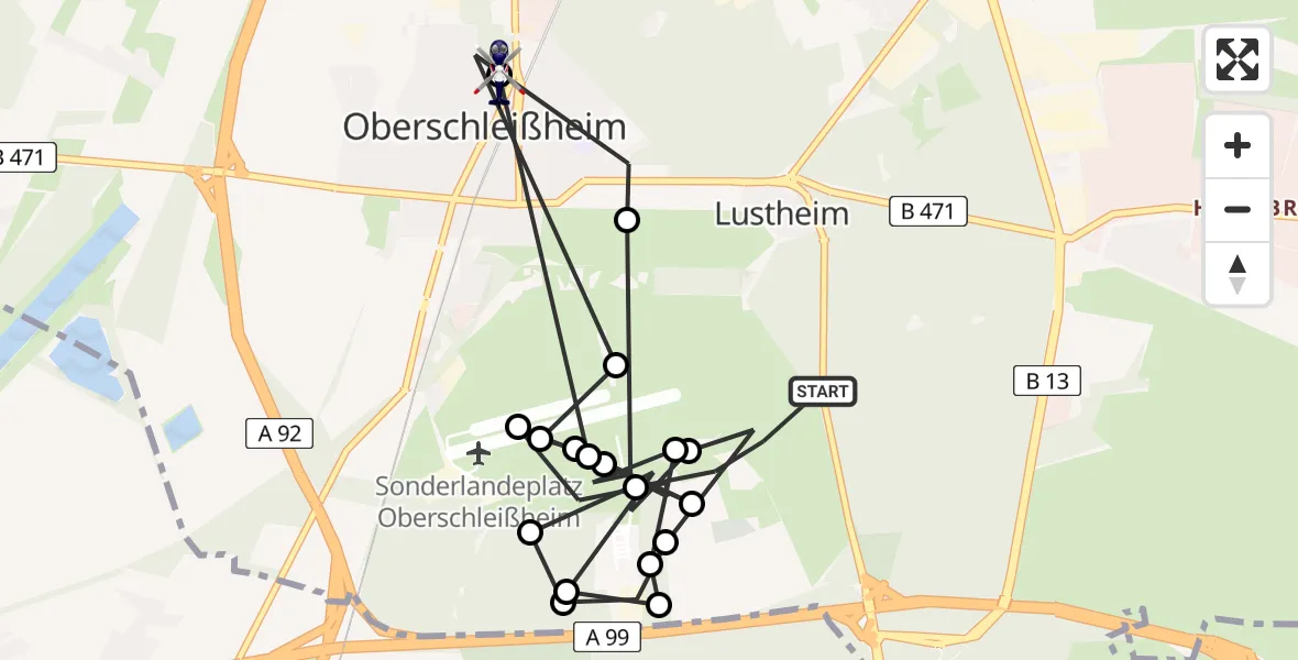 Flugroute Polizeihubschrauber Oberschleißheim - Oberschleißheim, 24 Juni 2026, 09:02