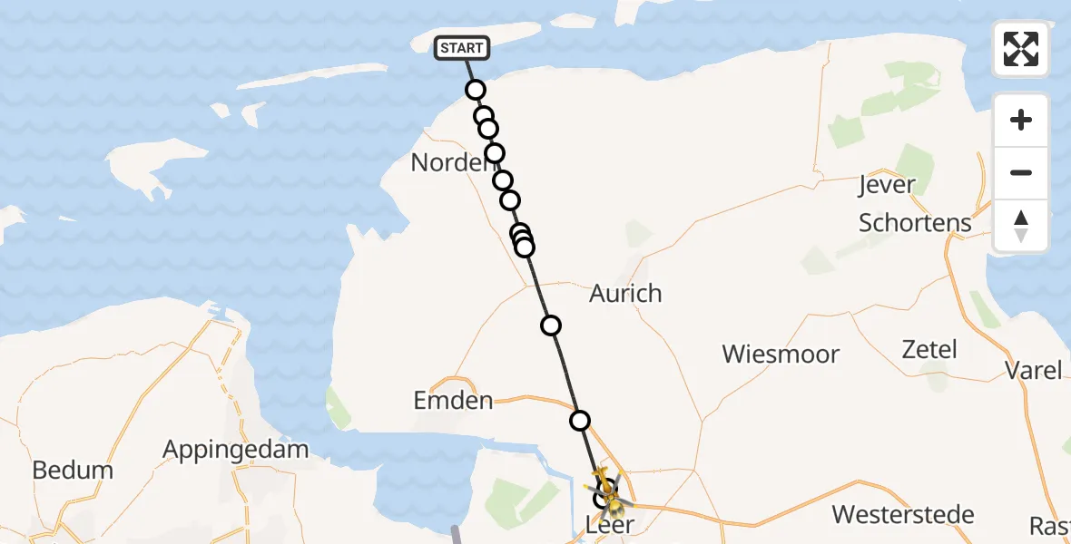 Flugroute Ambulanzhubschrauber Noordzee - Moormerland, 24 Juni 2026, 09:08