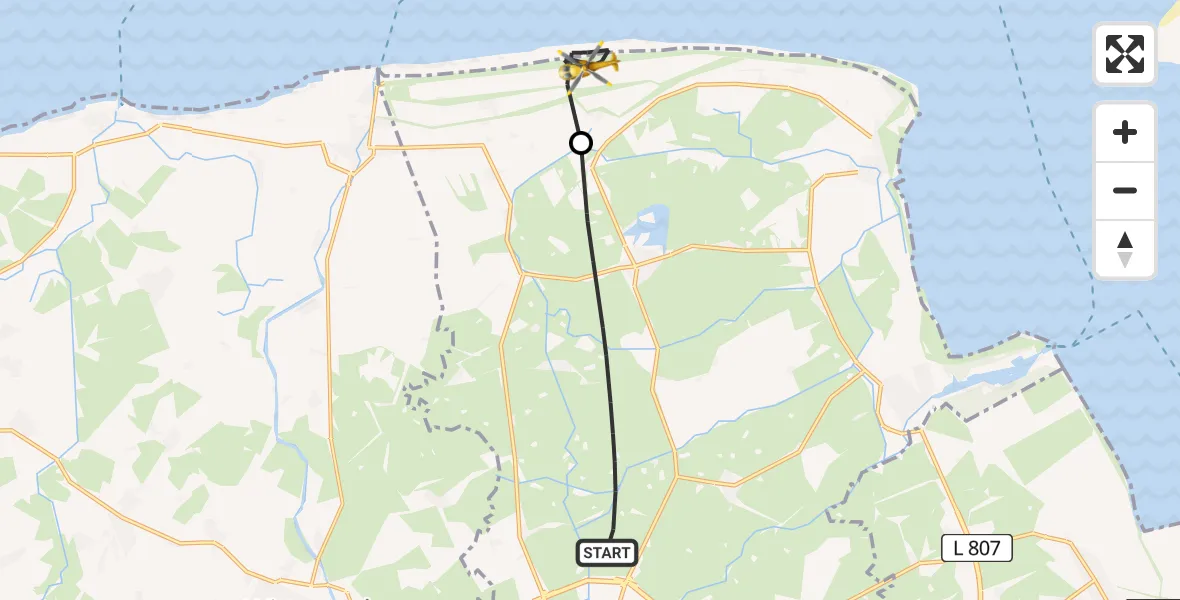Flugroute Rettungshubschrauber Wangerland - Noordzee, 24 Juni 2026, 09:10