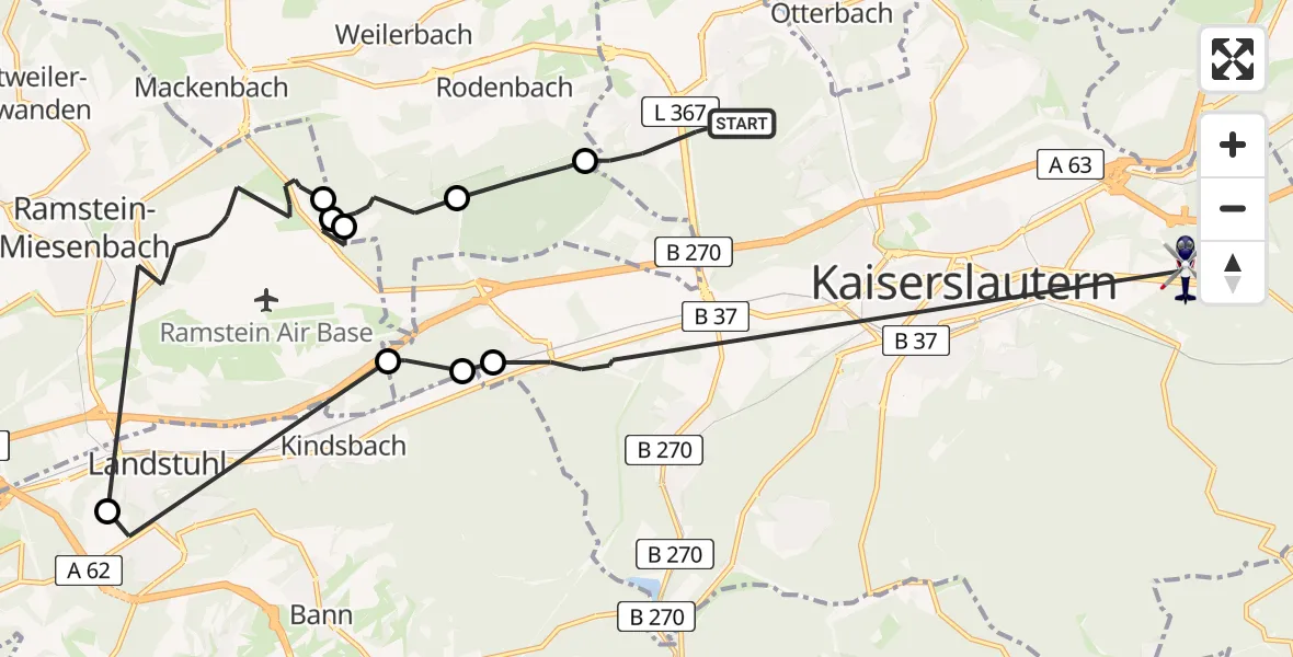 Flugroute Polizeihubschrauber Kaiserslautern - Kaiserslautern, 24 Juni 2026, 09:11