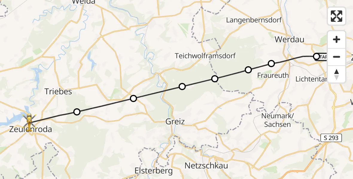 Flugroute Rettungshubschrauber ADAC Air Rescue Station Zwickau Hubschrauberlandeplatz - Zeulenroda-Triebes, 24 Juni 2026, 09:12