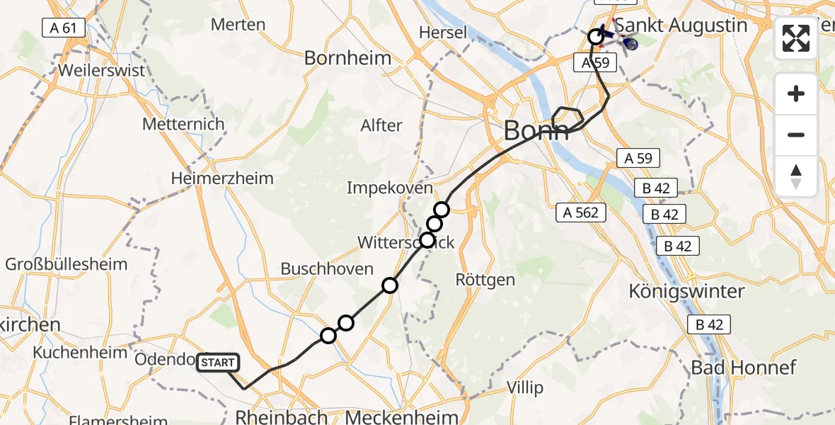 Flugroute Polizeihubschrauber Rheinbach - Sankt Augustin, 24 Juni 2026, 09:30