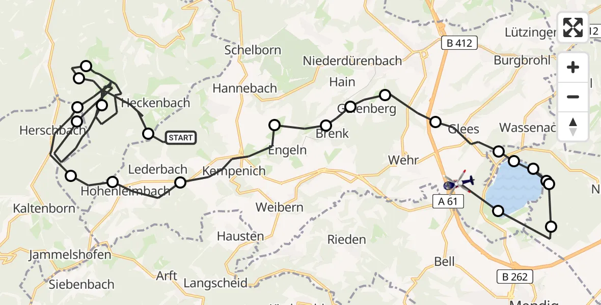 Flugroute Polizeihubschrauber Hohenleimbach - Glees, 24 Juni 2026, 09:34