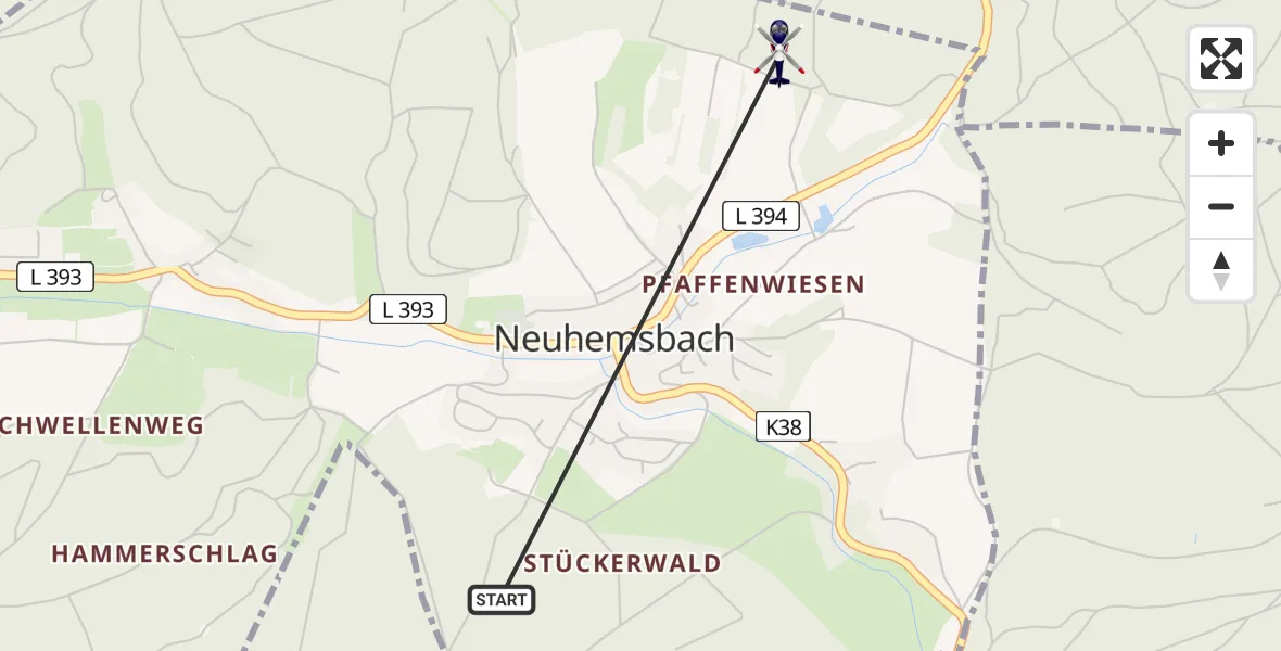 Flugroute Polizeihubschrauber Neuhemsbach - Neuhemsbach, 24 Juni 2026, 09:39