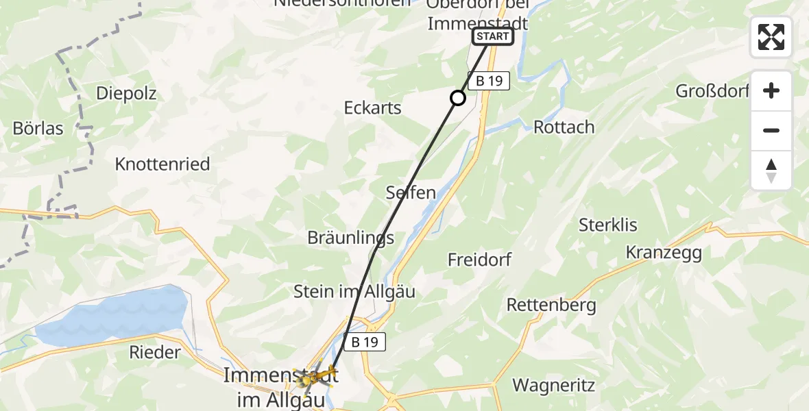 Flugroute Rettungshubschrauber Waltenhofen - Immenstadt i.Allgäu, 24 Juni 2026, 09:43